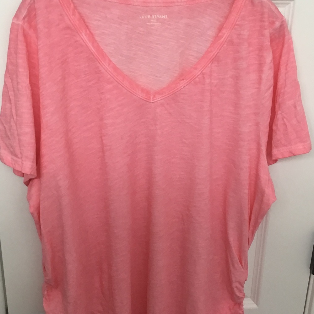 Lane Bryant Pink V-Neck Short Sleeve Tee
